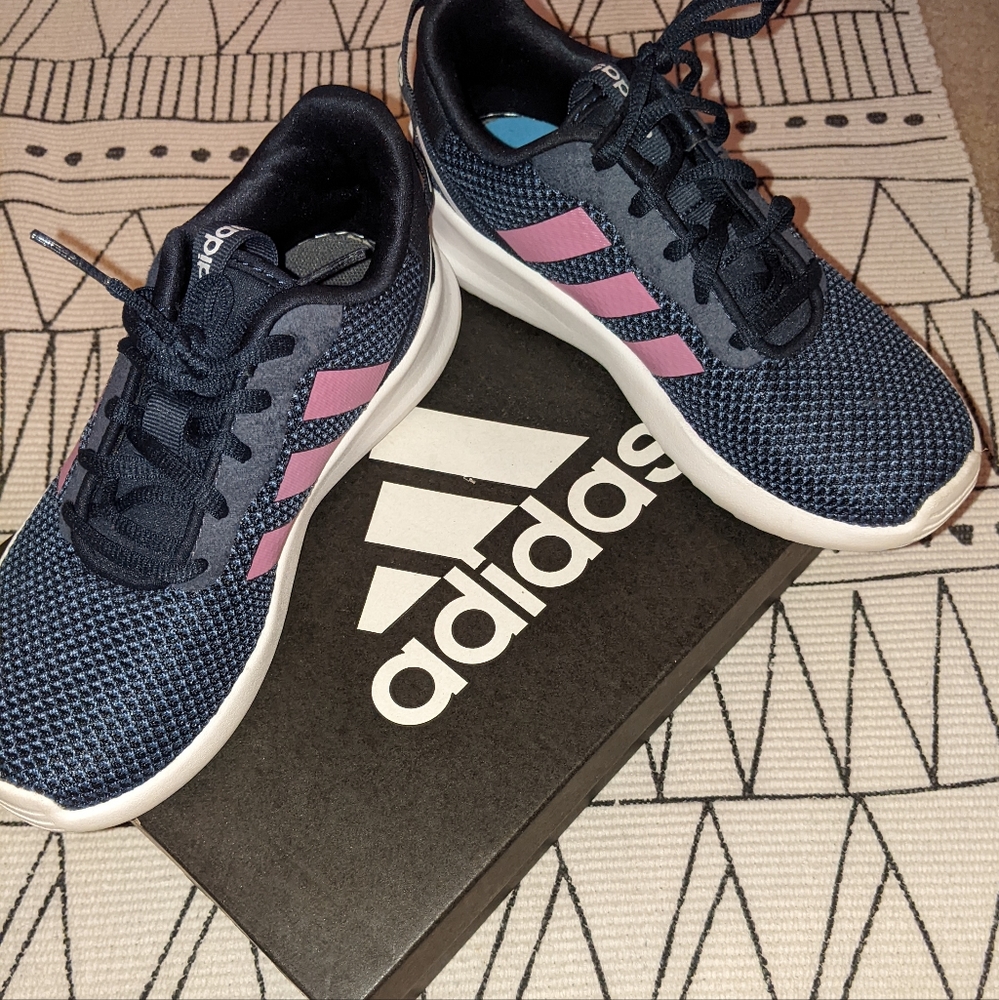 Size 2Y Navy Adidas Shoes w/Pink Stripes